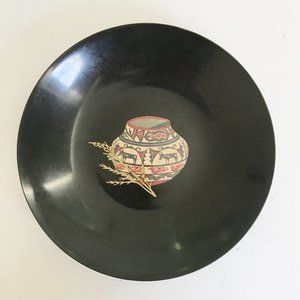 Vintage Couroc Southwestern Vase Pottery Black Resin Gold Inlay Bowl